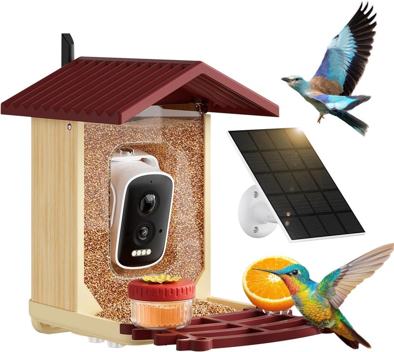 WESTHEY Bird Feeder with Camera, 2.5K HD Smart Bird Feeder Cam Outdoor with AI Recognition, Instant Arrival Alerts, Auto Capture Birds Videos, IP66 Waterproof Solar Powered, Ideal Gift (Red) - Image 1